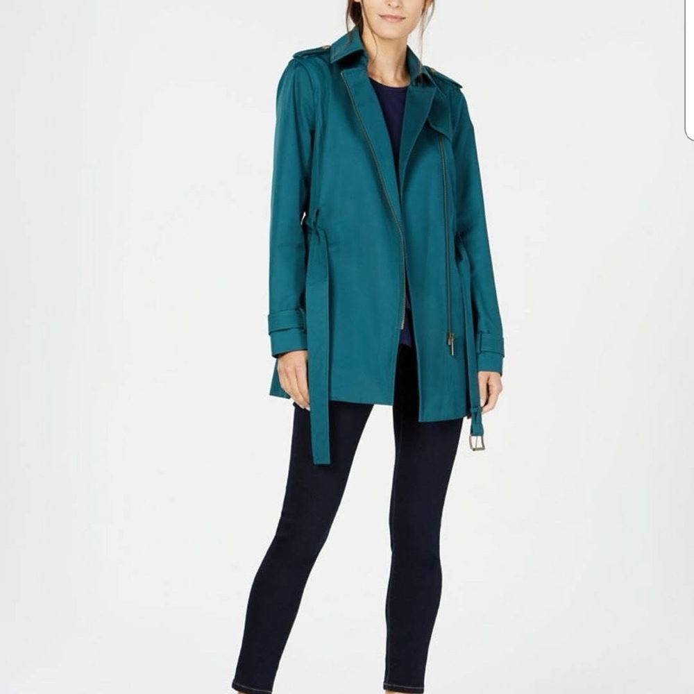 Michael Kors Teal Belted Trench Coat